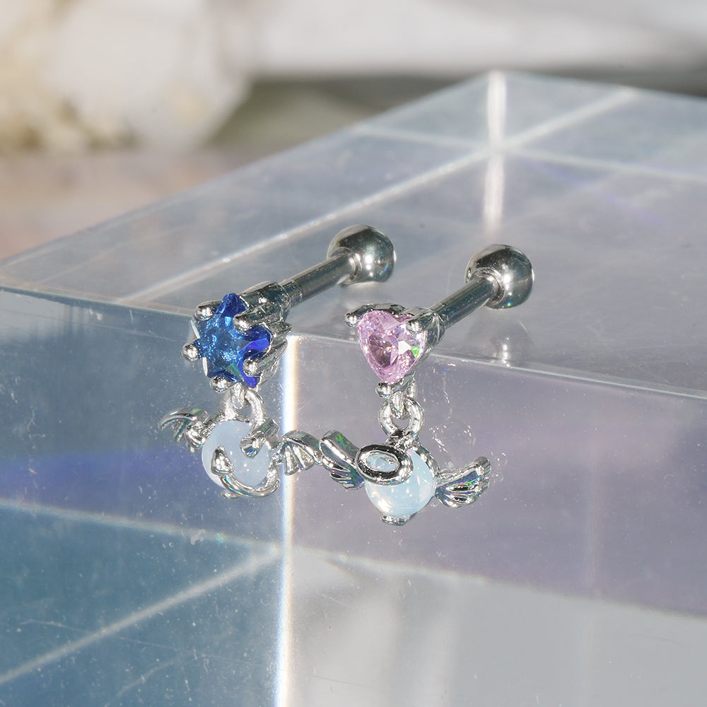 [サージカル]エンジェル＆デビル オーロラ星 ハート揺れる ボディピアス (2Type) 16G