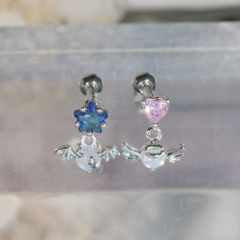 [サージカル]エンジェル＆デビル オーロラ星 ハート揺れる ボディピアス (2Type) 16G