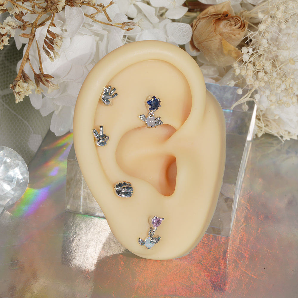 [サージカル]エンジェル＆デビル オーロラ星 ハート揺れる ボディピアス (2Type) 16G