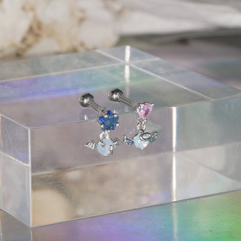 [サージカル]エンジェル＆デビル オーロラ星 ハート揺れる ボディピアス (2Type) 16G