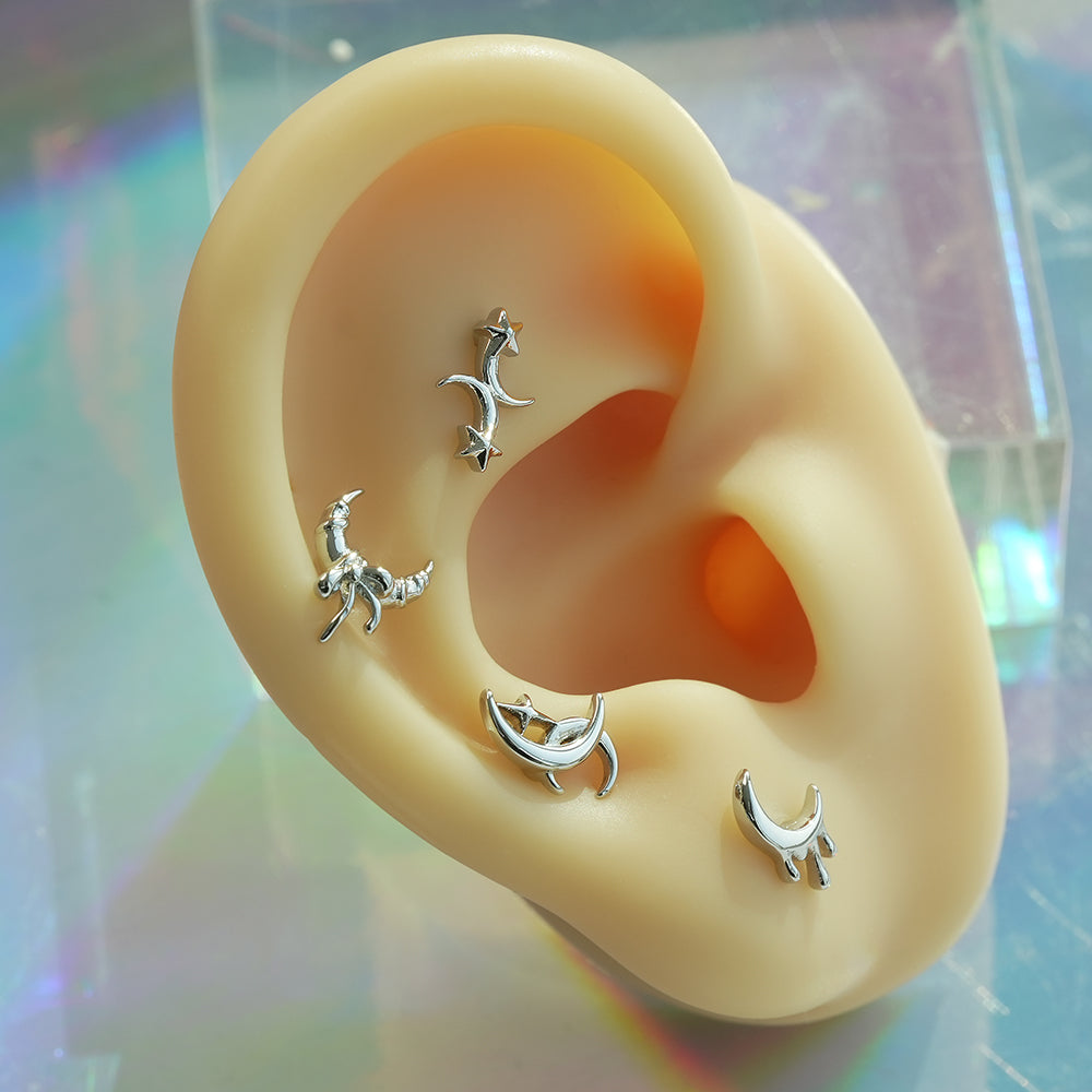 [サージカル]クレセントムーン モチーフ ピアス 月モチーフ ボディピアス (4Type) 16G 月 星 ボディピアス 軟骨ピアス