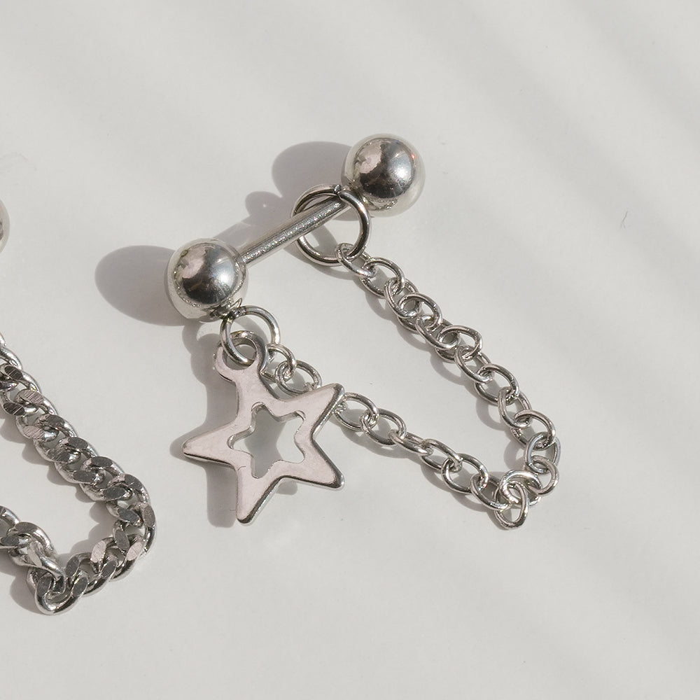 [全体サージカル]スターチャーム チェーンピアス (2Type) 16G ボディピアス キャッチ 軟骨ピアス
