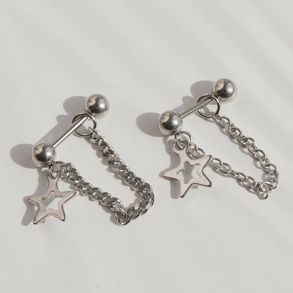 [全体サージカル]スターチャーム チェーンピアス (2Type) 16G ボディピアス キャッチ 軟骨ピアス