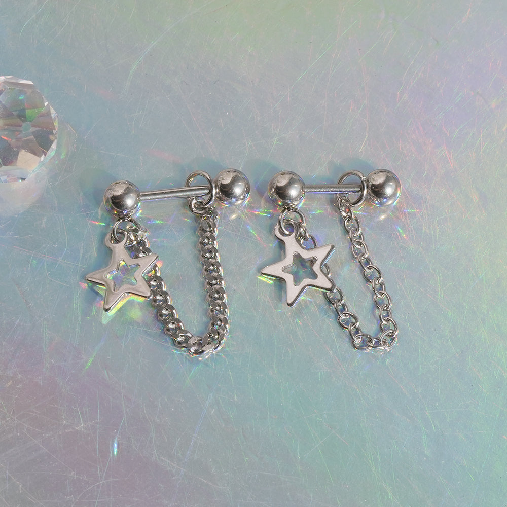 [全体サージカル]スターチャーム チェーンピアス (2Type) 16G ボディピアス キャッチ 軟骨ピアス