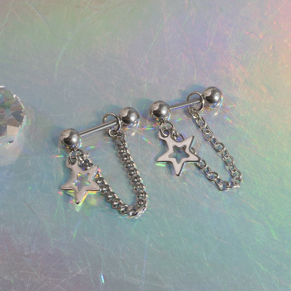 [全体サージカル]スターチャーム チェーンピアス (2Type) 16G ボディピアス キャッチ 軟骨ピアス