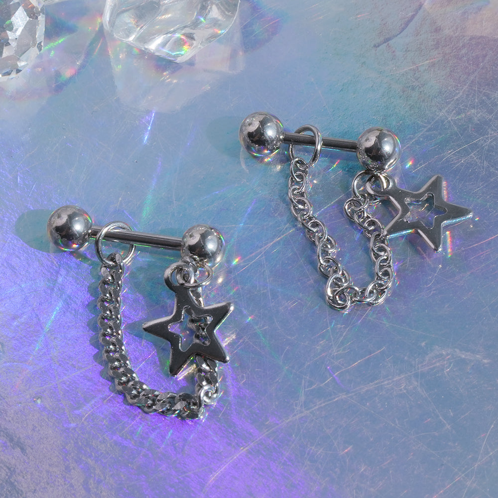 [全体サージカル]スターチャーム チェーンピアス (2Type) 16G ボディピアス キャッチ 軟骨ピアス