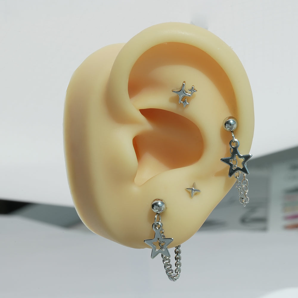 [全体サージカル]スターチャーム チェーンピアス (2Type) 16G ボディピアス キャッチ 軟骨ピアス