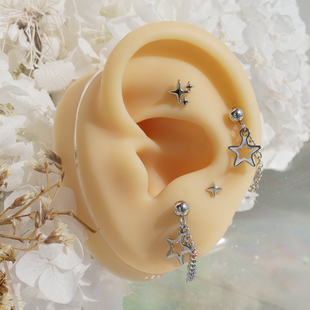 [全体サージカル]スターチャーム チェーンピアス (2Type) 16G ボディピアス キャッチ 軟骨ピアス