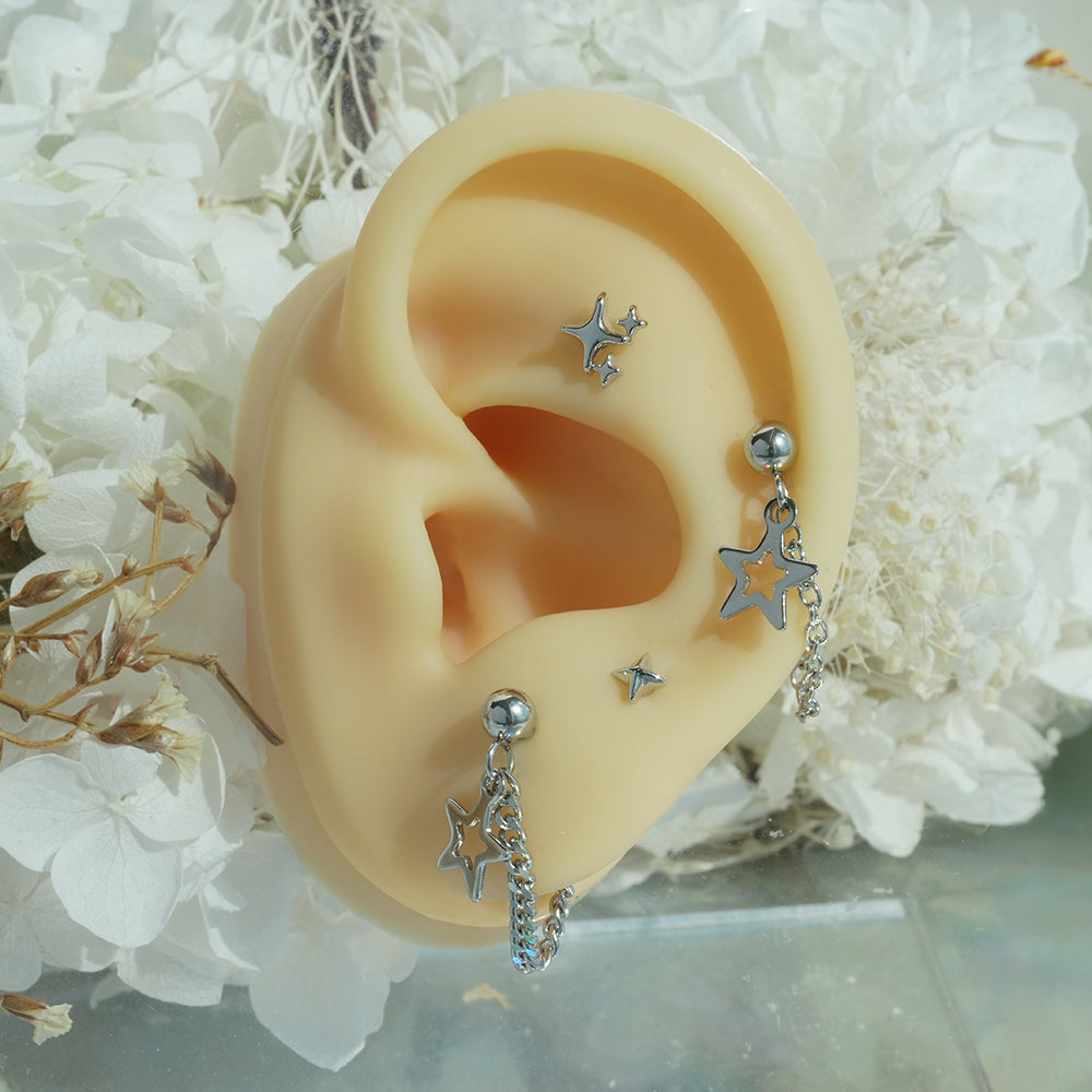 [全体サージカル]スターチャーム チェーンピアス (2Type) 16G ボディピアス キャッチ 軟骨ピアス