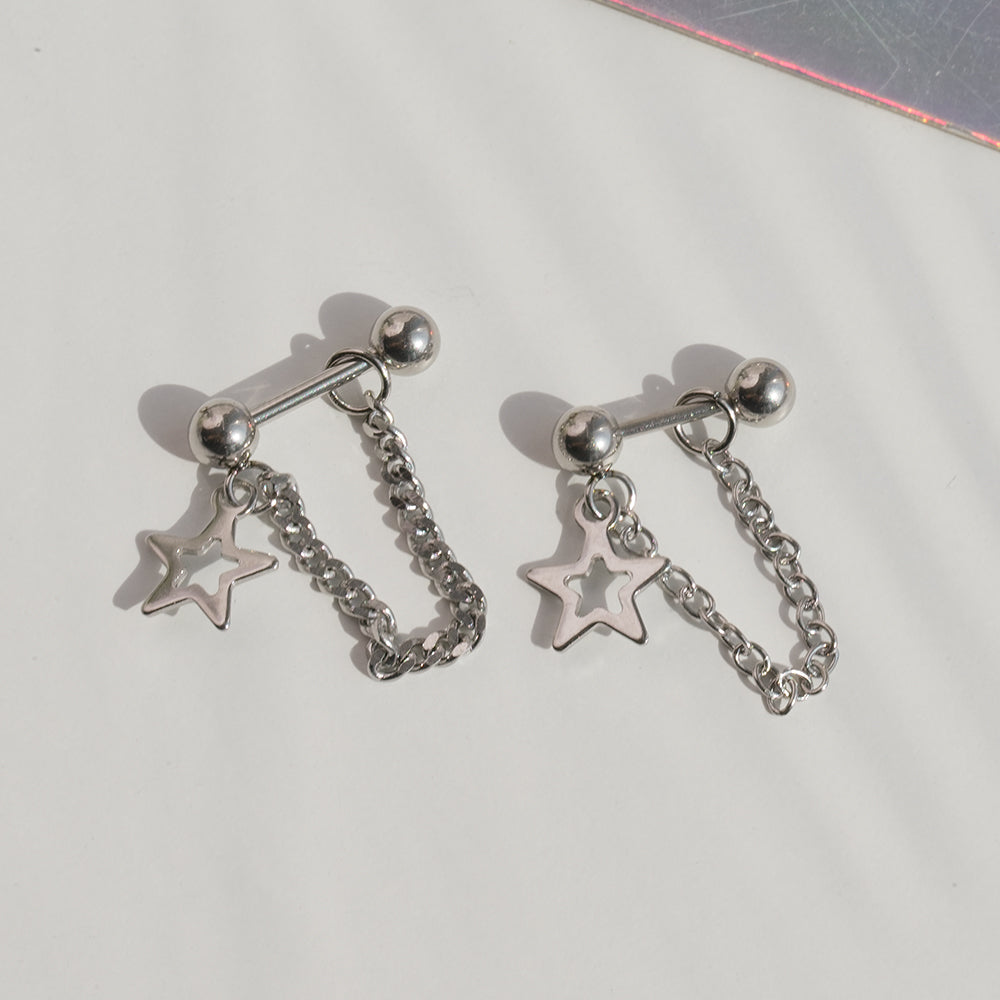 [全体サージカル]スターチャーム チェーンピアス (2Type) 16G ボディピアス キャッチ 軟骨ピアス