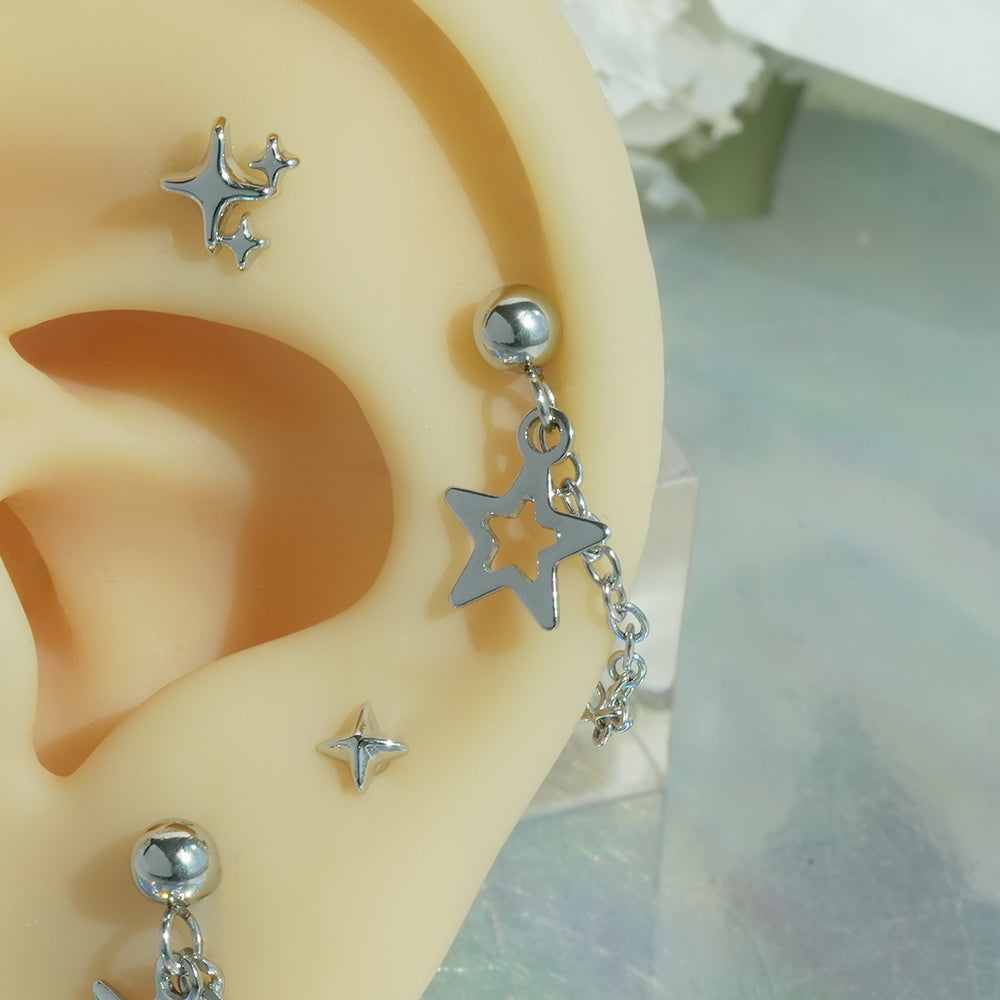 [全体サージカル]スターチャーム チェーンピアス (2Type) 16G ボディピアス キャッチ 軟骨ピアス
