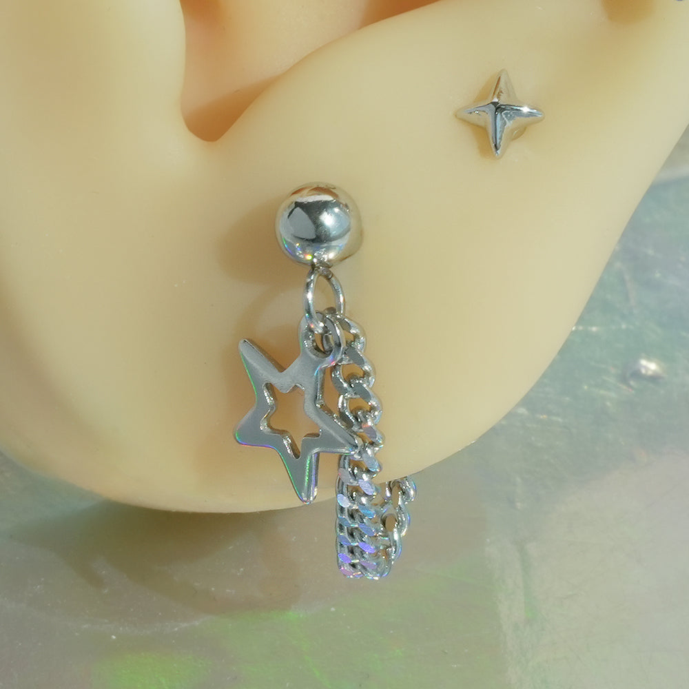 [全体サージカル]スターチャーム チェーンピアス (2Type) 16G ボディピアス キャッチ 軟骨ピアス