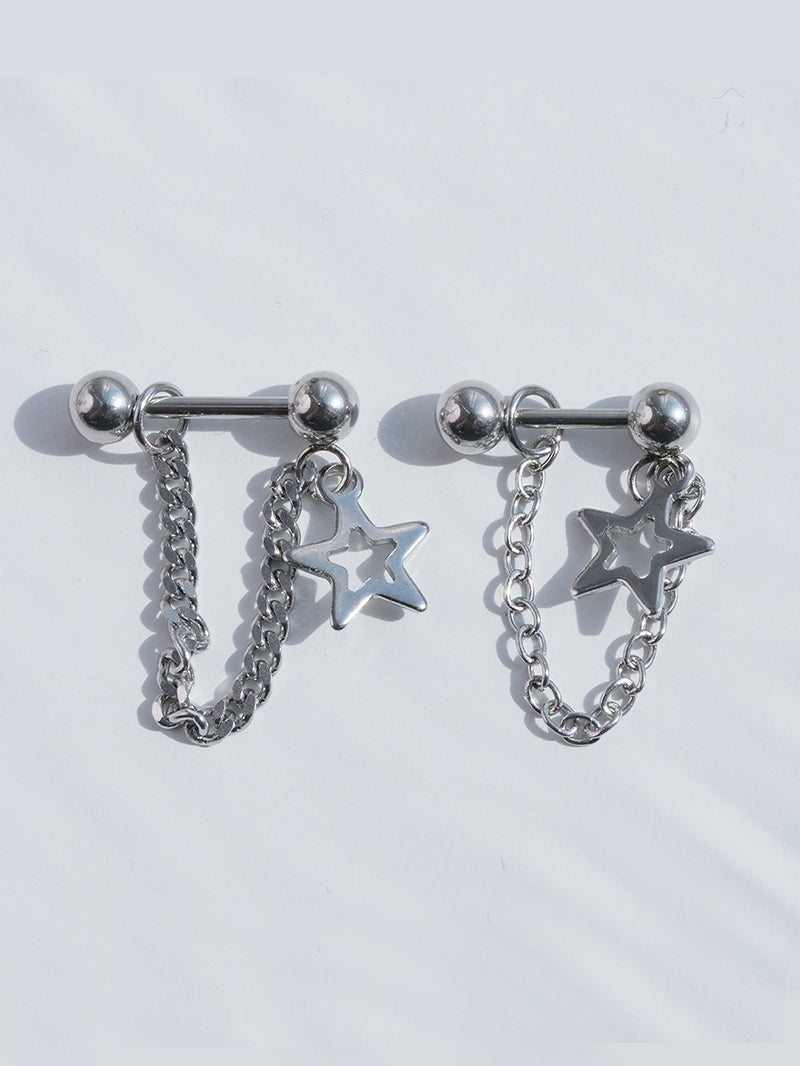 [全体サージカル]スターチャーム チェーンピアス (2Type) 16G ボディピアス キャッチ 軟骨ピアス