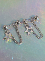 [全体サージカル]スターチャーム チェーンピアス (2Type) 16G ボディピアス キャッチ 軟骨ピアス