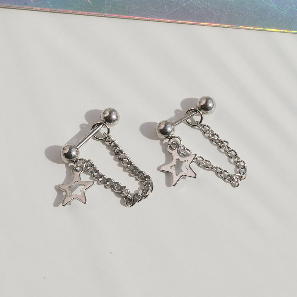 [全体サージカル]スターチャーム チェーンピアス (2Type) 16G ボディピアス キャッチ 軟骨ピアス