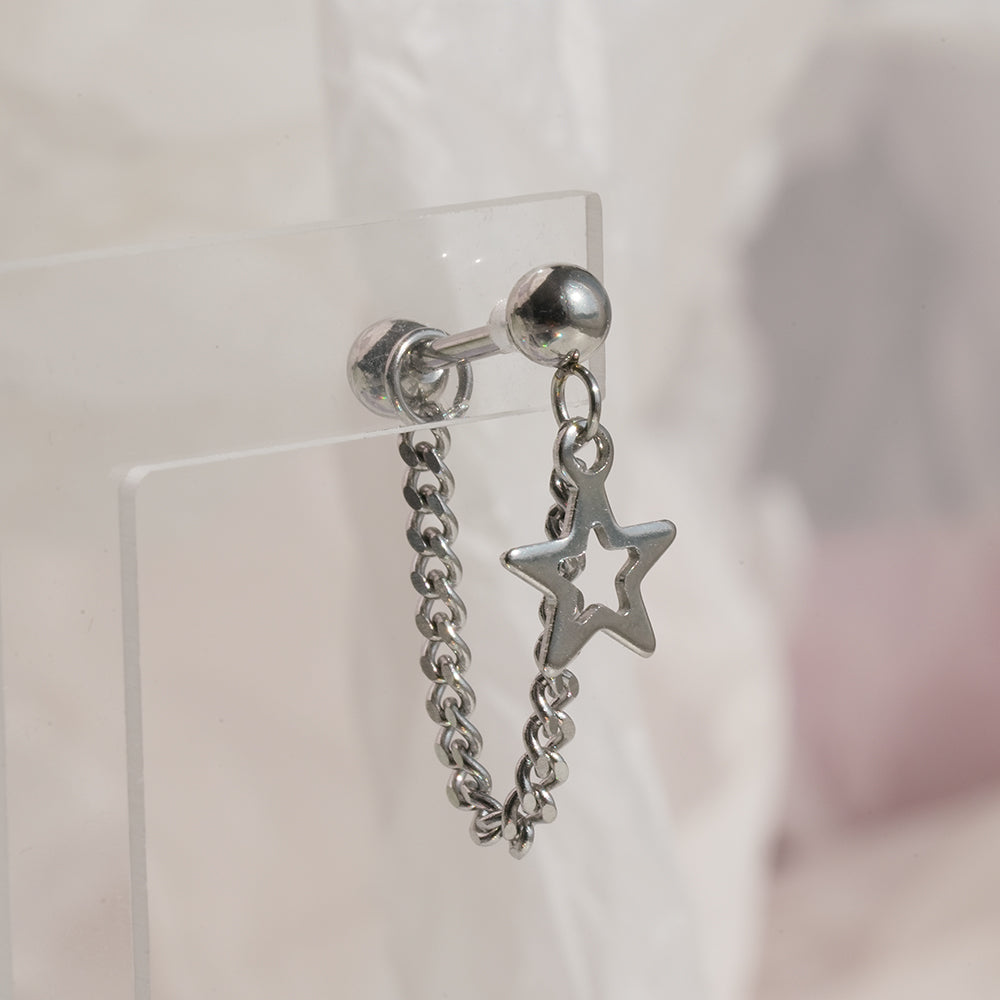 [全体サージカル]スターチャーム チェーンピアス (2Type) 16G ボディピアス キャッチ 軟骨ピアス