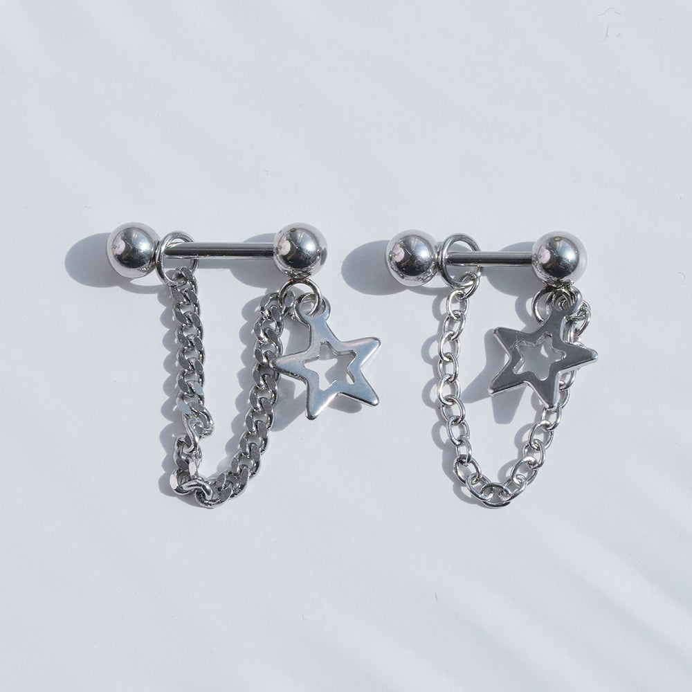 [全体サージカル]スターチャーム チェーンピアス (2Type) 16G ボディピアス キャッチ 軟骨ピアス