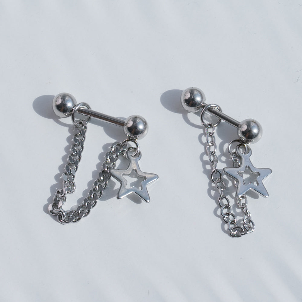 [全体サージカル]スターチャーム チェーンピアス (2Type) 16G ボディピアス キャッチ 軟骨ピアス