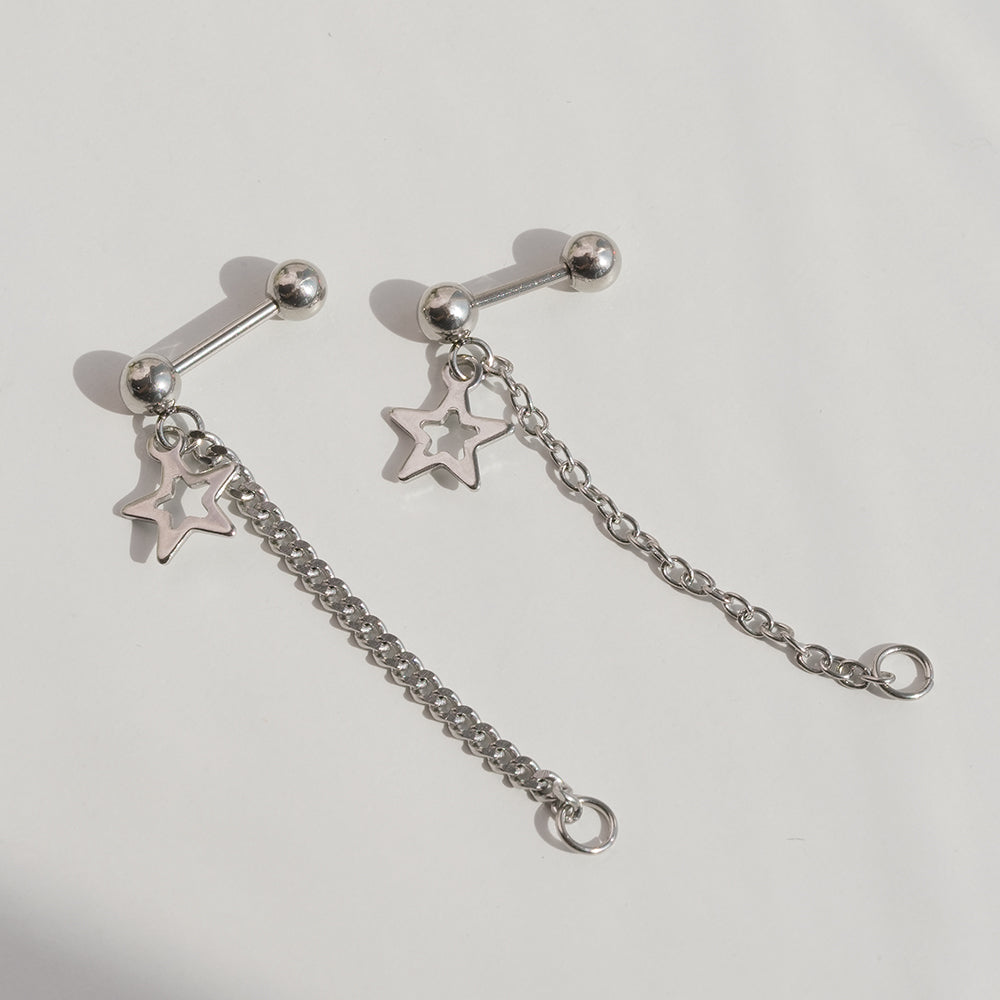 [全体サージカル]スターチャーム チェーンピアス (2Type) 16G ボディピアス キャッチ 軟骨ピアス