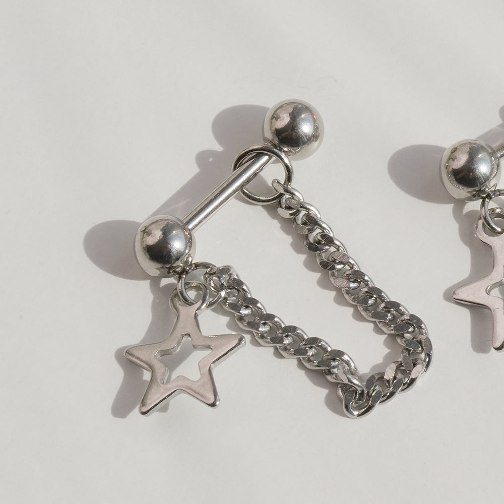 [全体サージカル]スターチャーム チェーンピアス (2Type) 16G ボディピアス キャッチ 軟骨ピアス