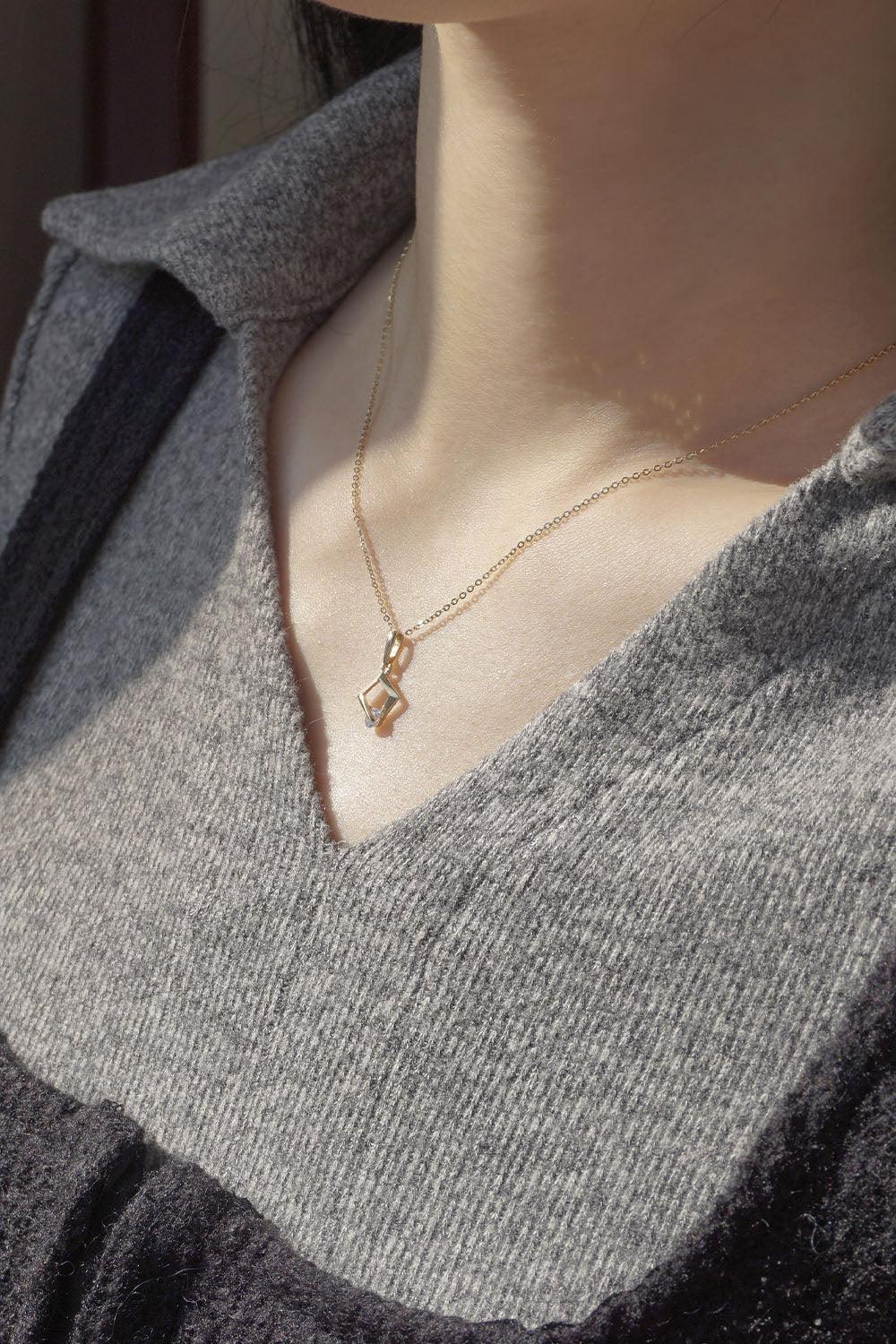 14k rombus line cubic necklace - 4MiLi (フォーミリ)