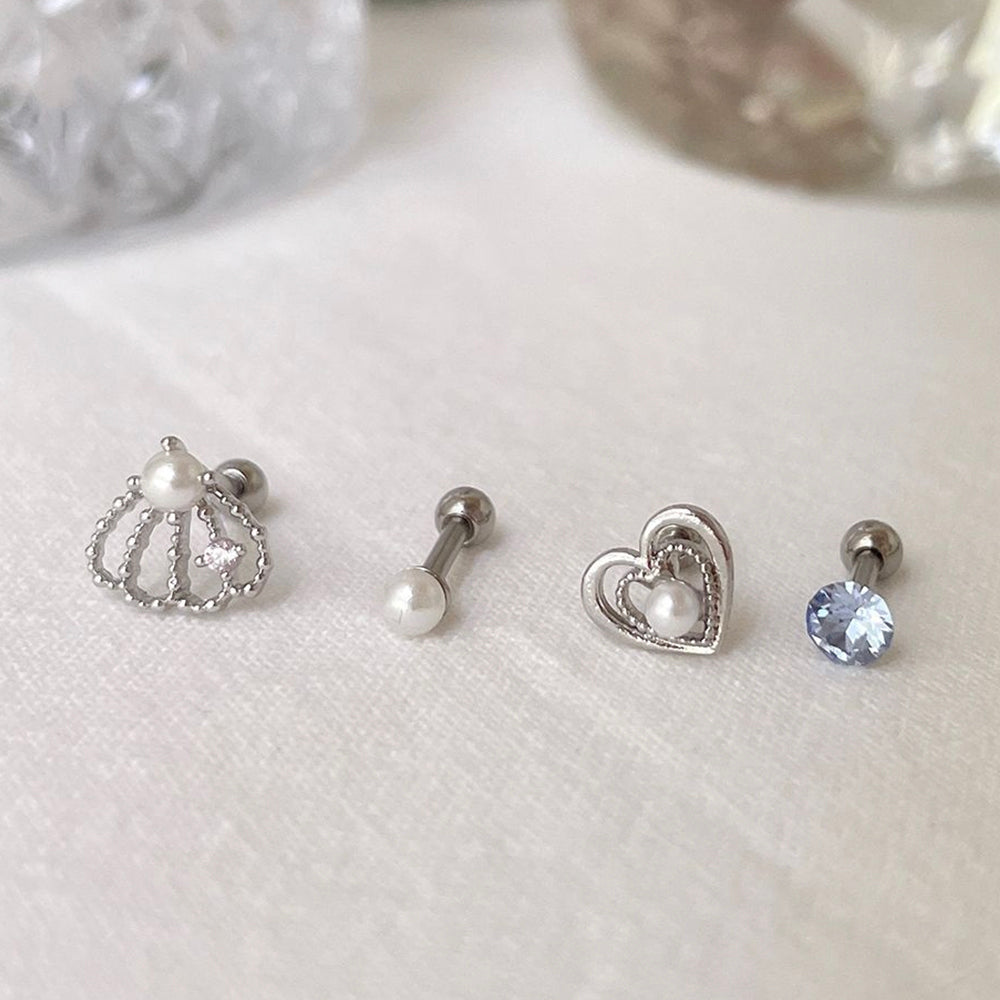 [4-piece set] [Surgical] Summer Shell Blue Heart Cubic 16G 