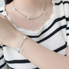 Summer Ribbon Pearl Chain Necklace Bracelet 