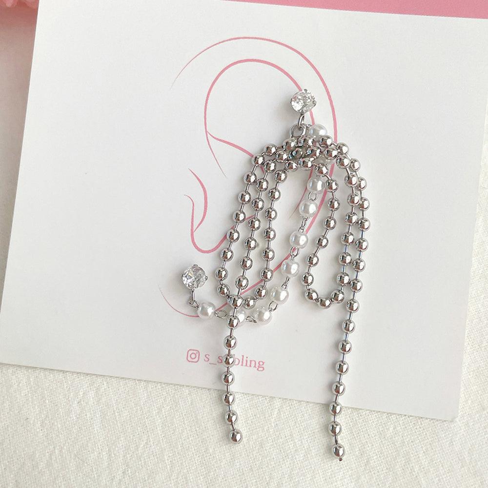 [Surgical] Pearl Chain Ribbon Drop Two Pin 16G Body Piercing Back Piercing Cartilage Piercing 