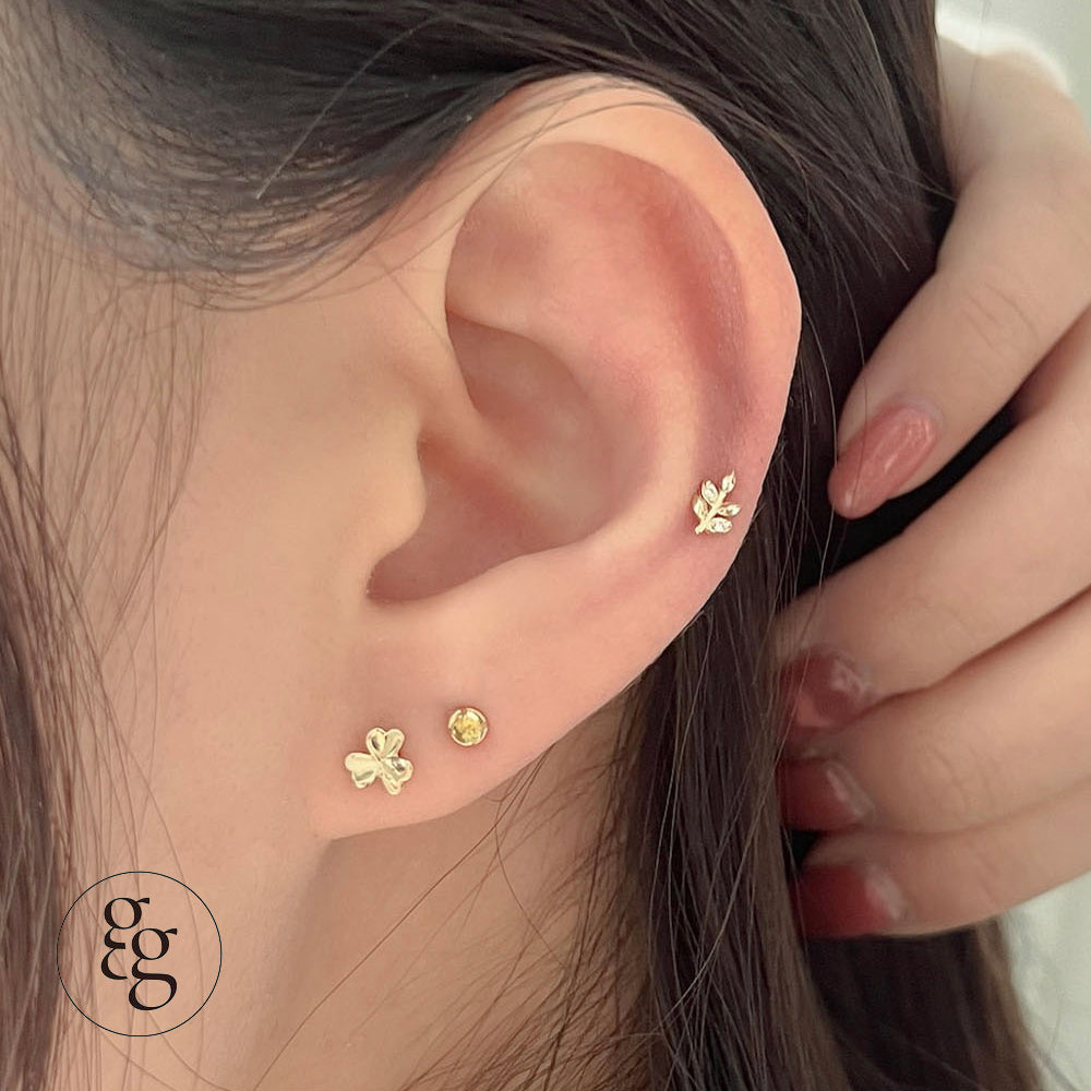 14k leaf cubic piercing 21G