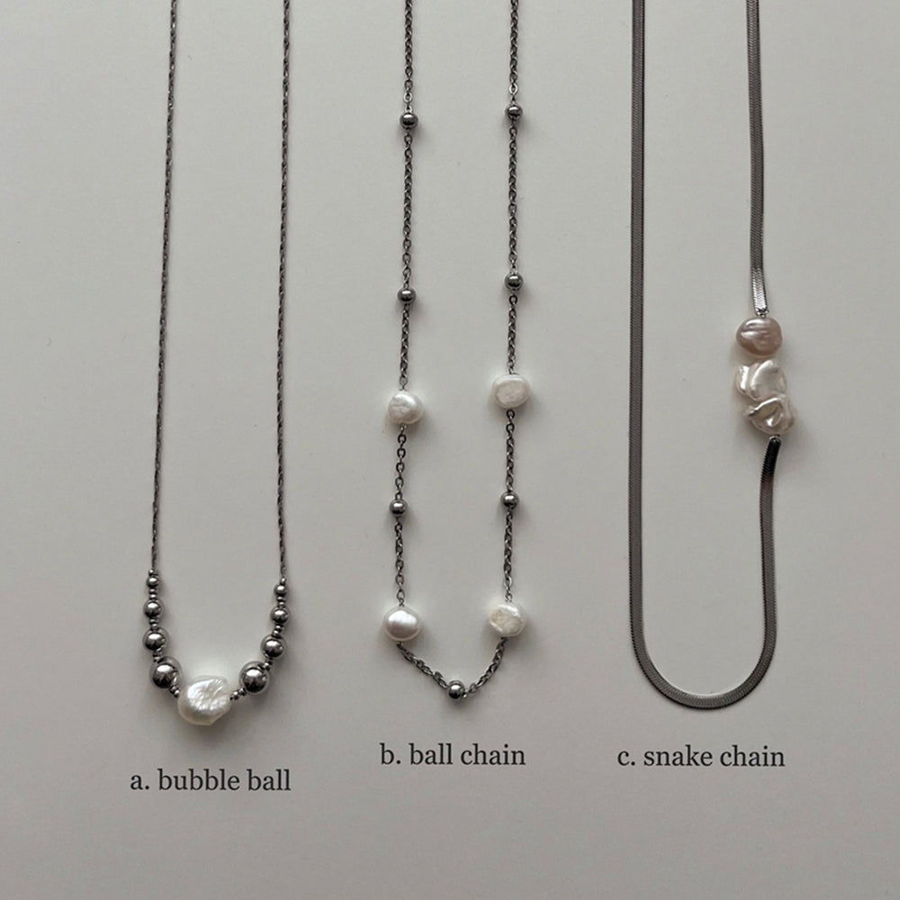 [Surgical] Freshwater pearl chain necklace (3 types) / Metal allergy resistant