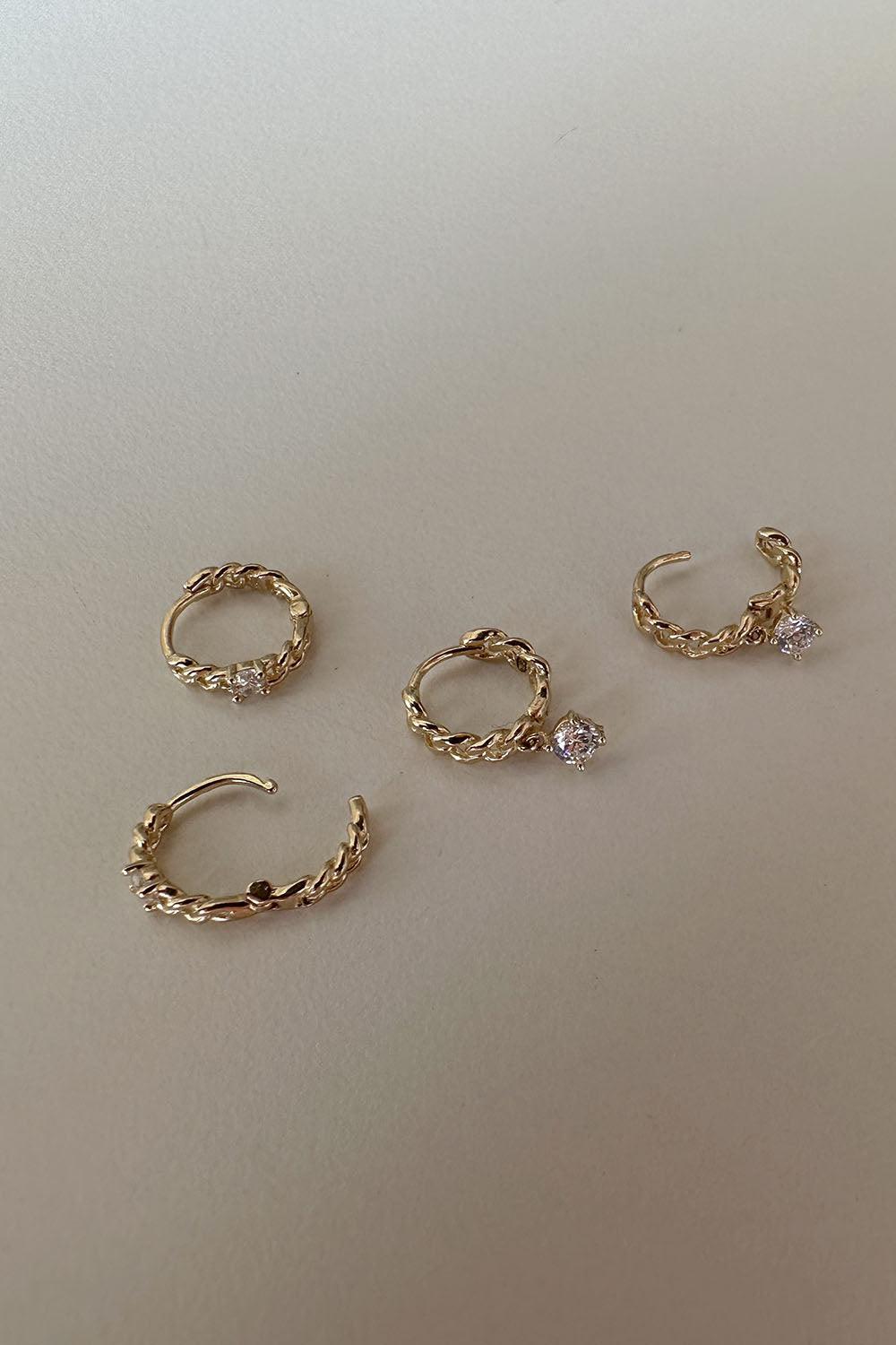 14k chain drop cubic one touch ring earring - 4MiLi (フォーミリ)