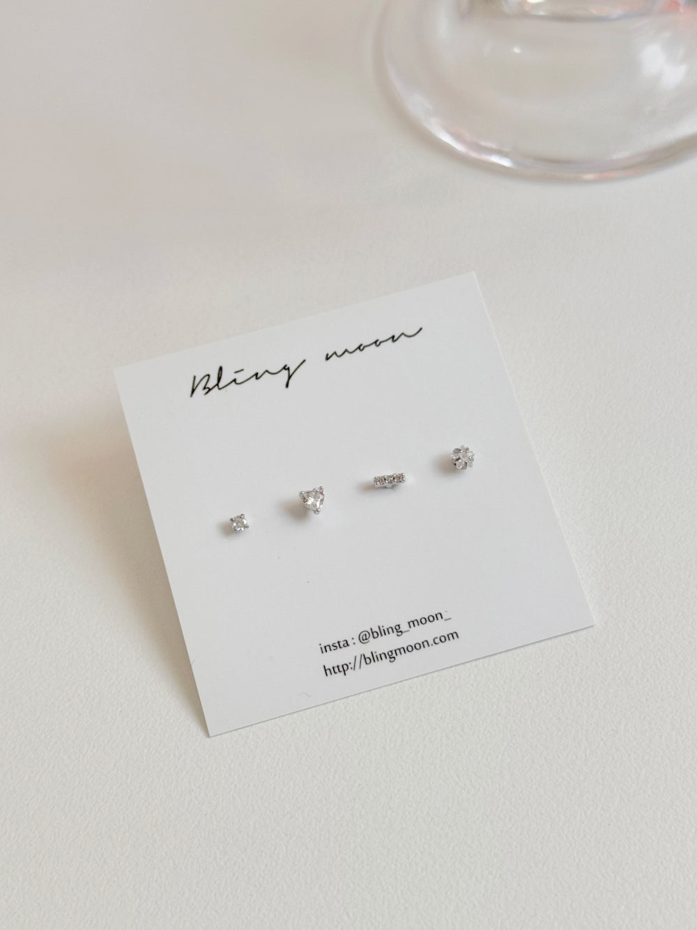 [4set] Daily Crystal Cubic 16G Simple Mini Heart Body Piercing Back Piercing Cartilage Piercing 