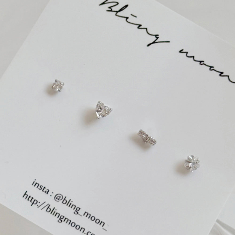 [4set] Daily Crystal Cubic 16G Simple Mini Heart Body Piercing Back Piercing Cartilage Piercing 