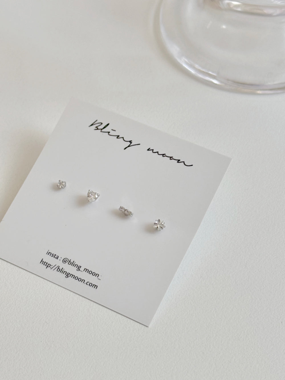 [4set] Daily Crystal Cubic 16G Simple Mini Heart Body Piercing Back Piercing Cartilage Piercing 