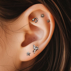 [Set of 5] [Surgical] Antique Star Country 16G Body Piercing Back Piercing Cartilage Piercing 