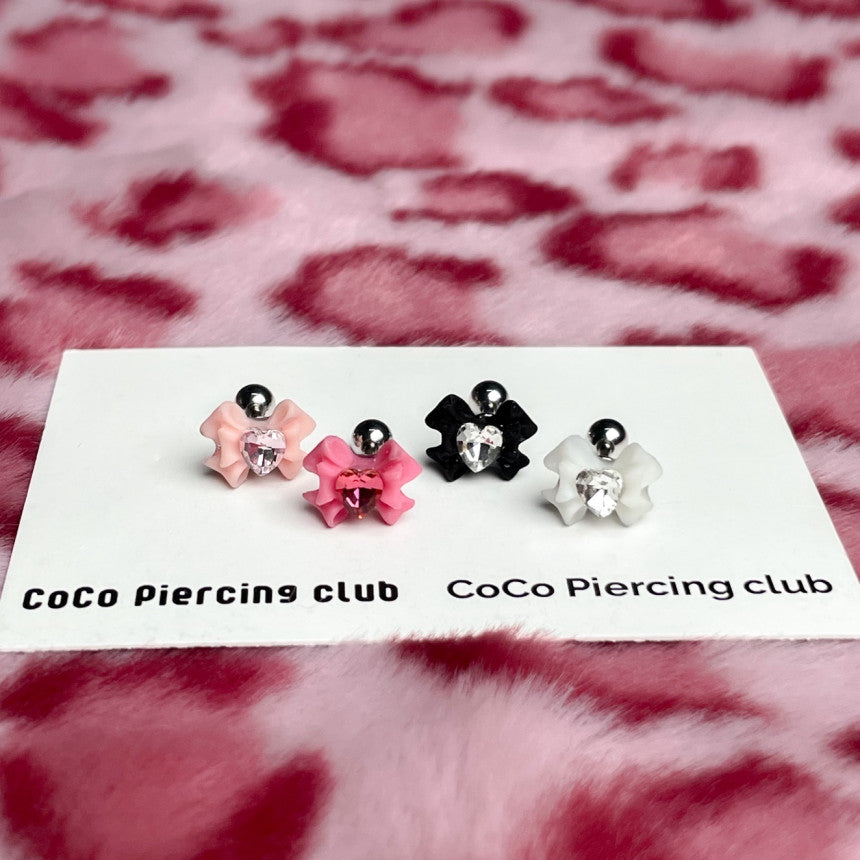 [サージカル]ギャルプリンセス風 ハートリボンピアス 16G (4Color) ボディピアス 軟骨ピアス 片耳用