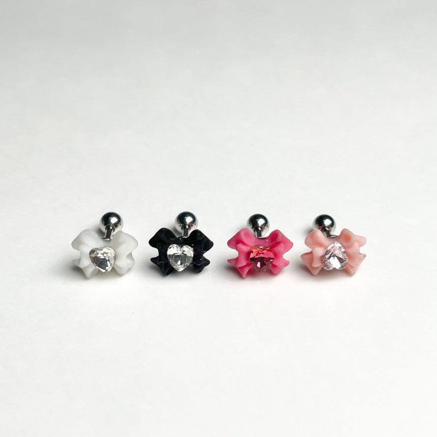 [サージカル]ギャルプリンセス風 ハートリボンピアス 16G (4Color) ボディピアス 軟骨ピアス 片耳用