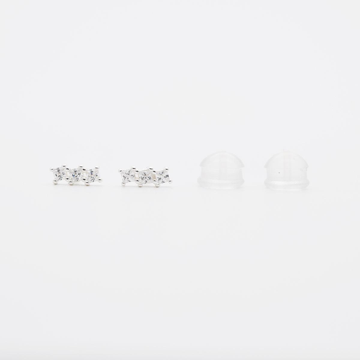 [925 Silver]アンバランス 3石 キュービック ピアス (2Color) - 4MiLi (フォーミリ)
