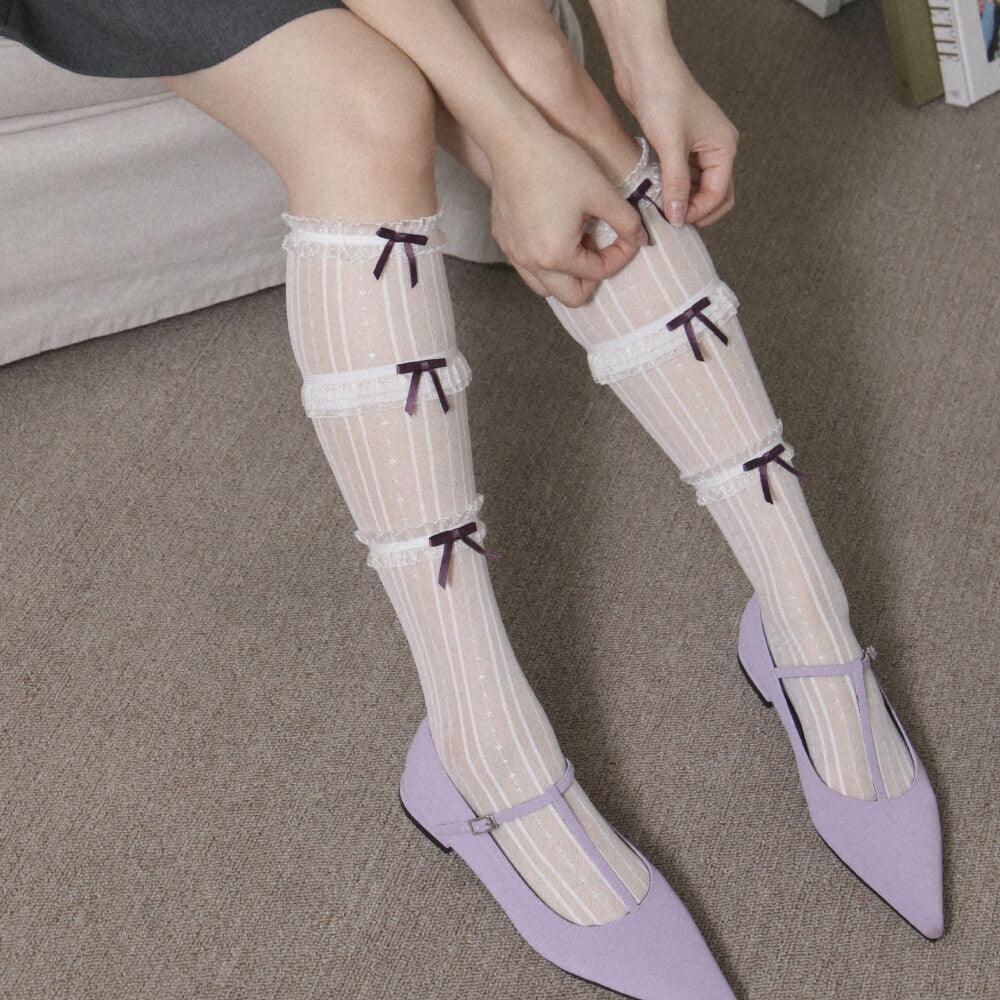 (IVE レイ 着用) purple ribbon half stockings タイツ/ストッキング - 4MiLi (フォーミリ)