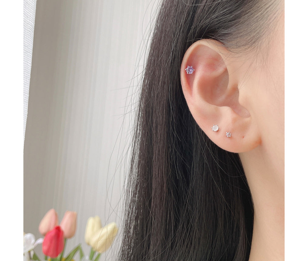 [サージカル]ホワイト クリスタル ホワイトオパール パープル AB (3Size 4Color) 16G サージカルキュービックピアス