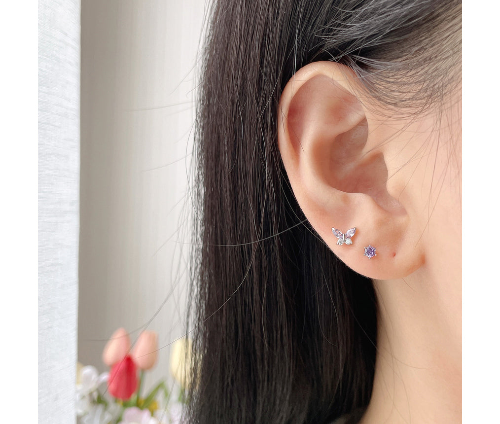 [サージカル]ホワイト クリスタル ホワイトオパール パープル AB (3Size 4Color) 16G サージカルキュービックピアス