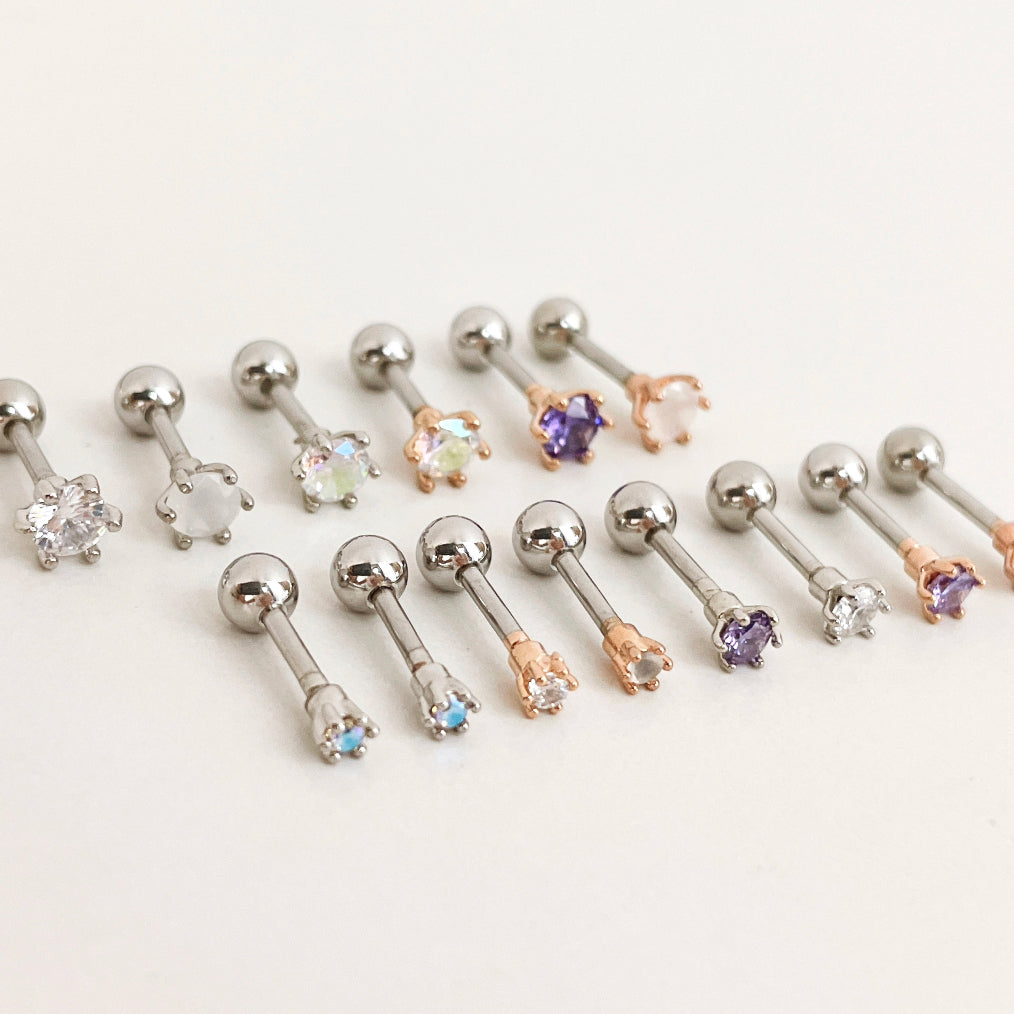 [サージカル]ホワイト クリスタル ホワイトオパール パープル AB (3Size 4Color) 16G サージカルキュービックピアス