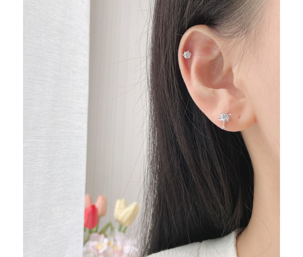 [サージカル]ホワイト クリスタル ホワイトオパール パープル AB (3Size 4Color) 16G サージカルキュービックピアス