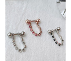 [Surgical] Inner Conch Black Pink Crystal Chain Cubic (3 สี) 16G 