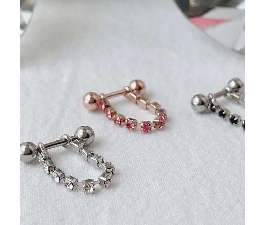 [Surgical] Inner Conch Black Pink Crystal Chain Cubic (3 สี) 16G 