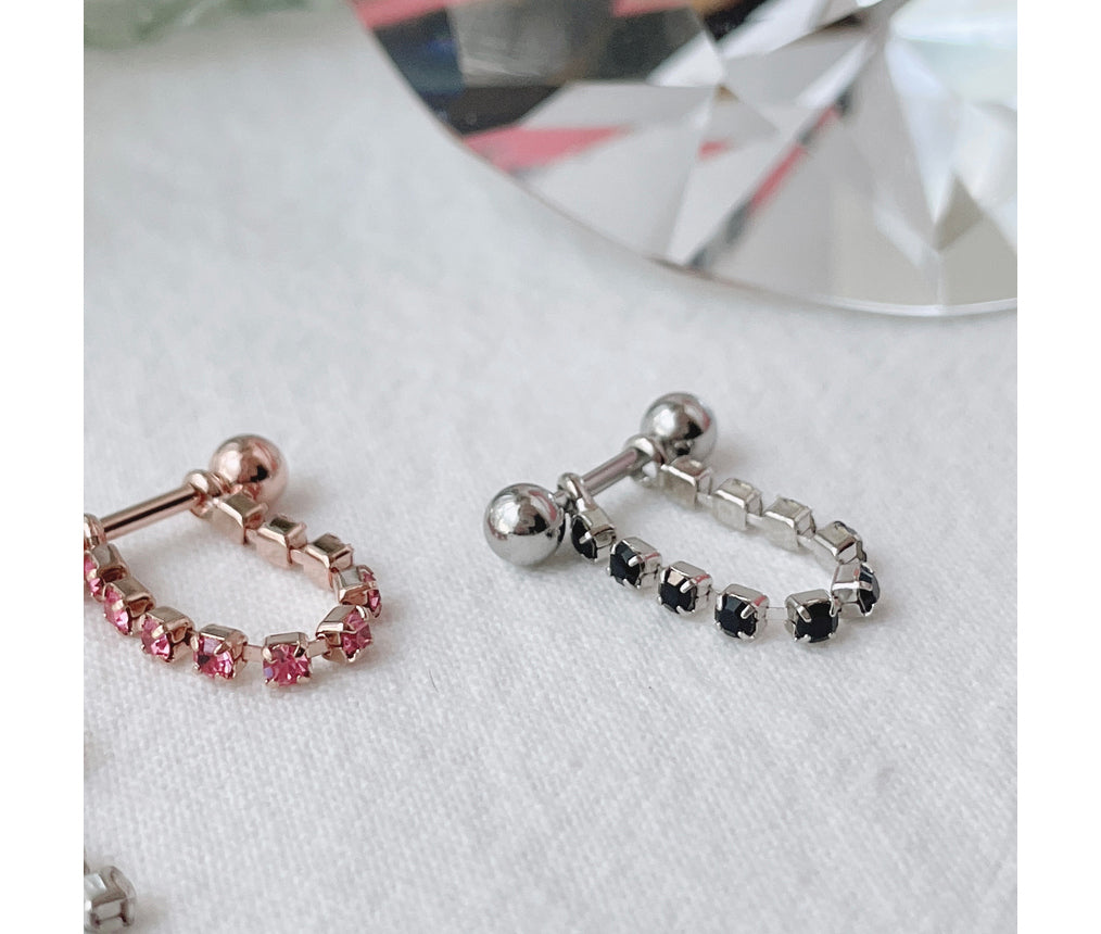 [Surgical] Inner Conch Black Pink Crystal Chain Cubic (3 สี) 16G 