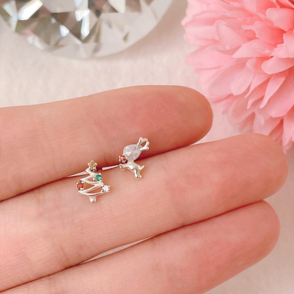 [925 Silver] Christmas Tree Reindeer (2 types) 20G Body Piercing Back Piercing Cartilage Piercing 