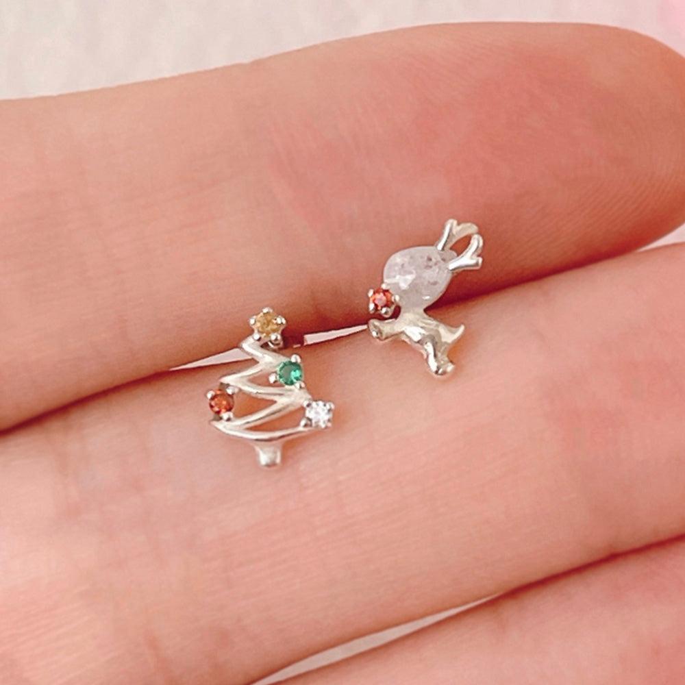 [925 Silver] Christmas Tree Reindeer (2 types) 20G Body Piercing Back Piercing Cartilage Piercing 