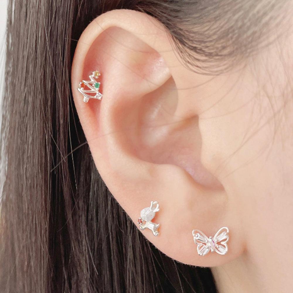 [925 Silver] Christmas Tree Reindeer (2 types) 20G Body Piercing Back Piercing Cartilage Piercing 