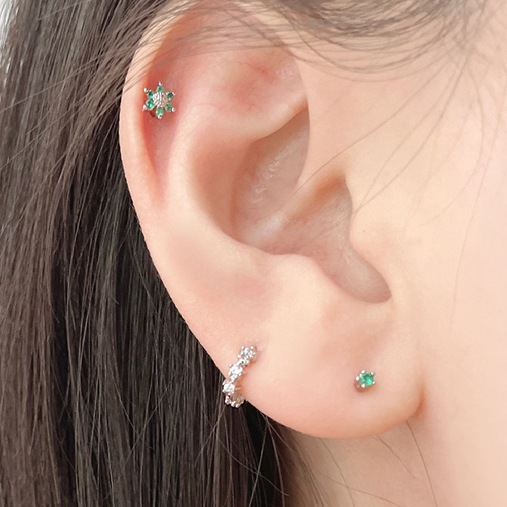 [3-piece set] [Surgical] Green Flower Earrings (2 Colors) Body Piercings, Backs, Piercings, Cartilage Piercings 